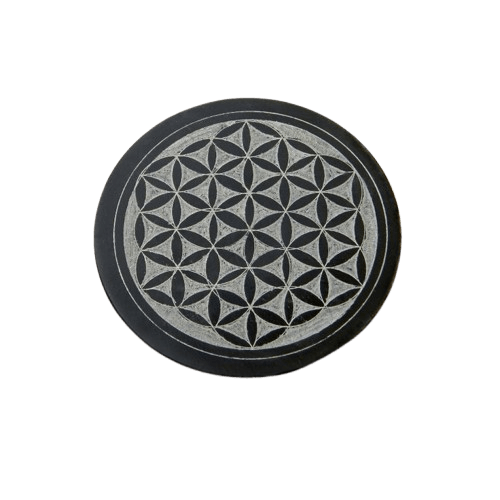 SOAPSTONE COASTER ROUND SHAPE FLOWER OF LIFE (NATURAL)